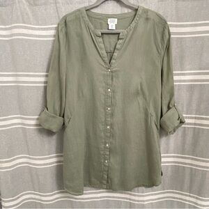SIGRID OLSEN / Green Linen Long Sleeve Button Front Shirt Size L